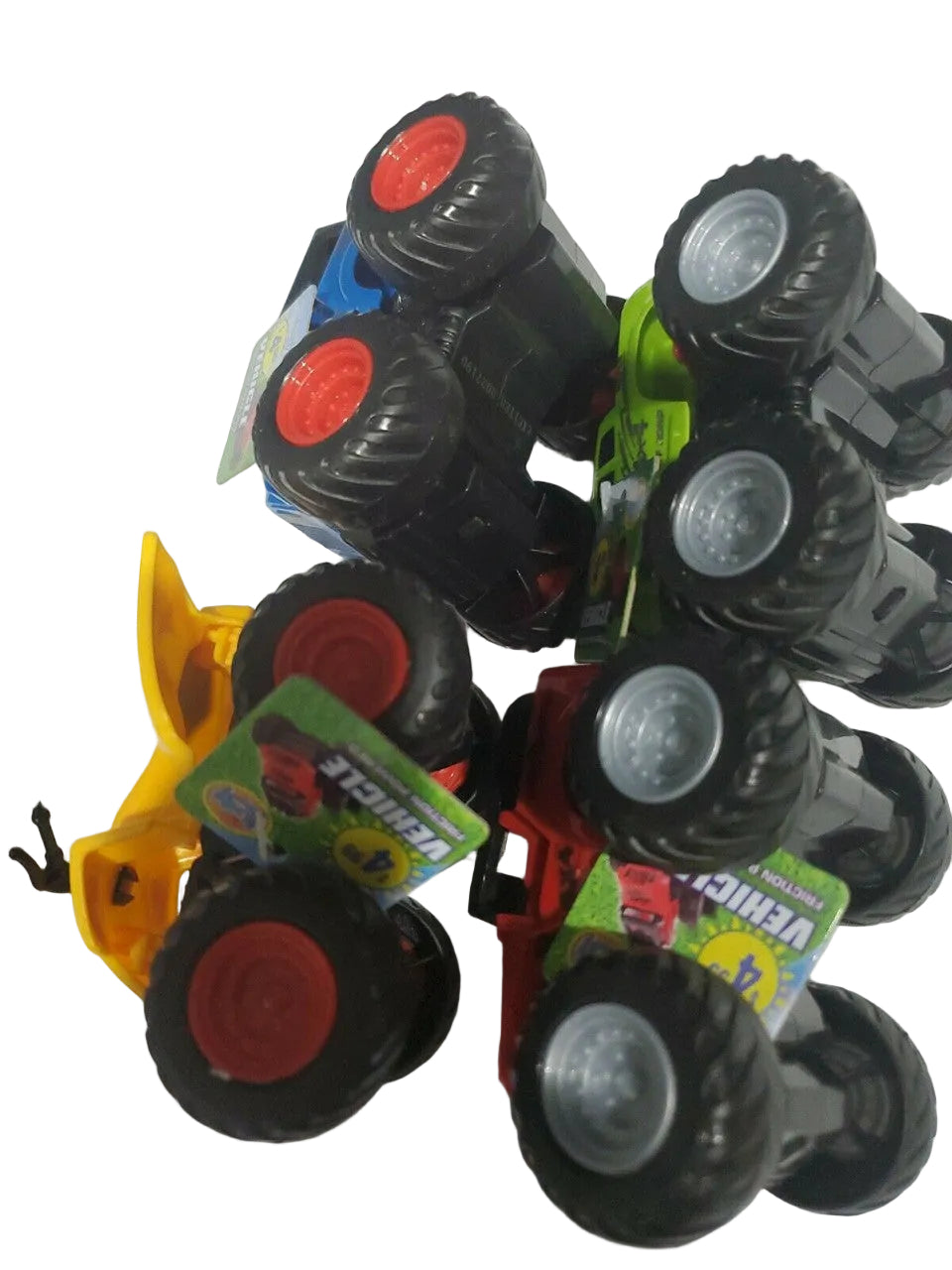 Friction powered 4WD jeep and monster truck toy set in packaging