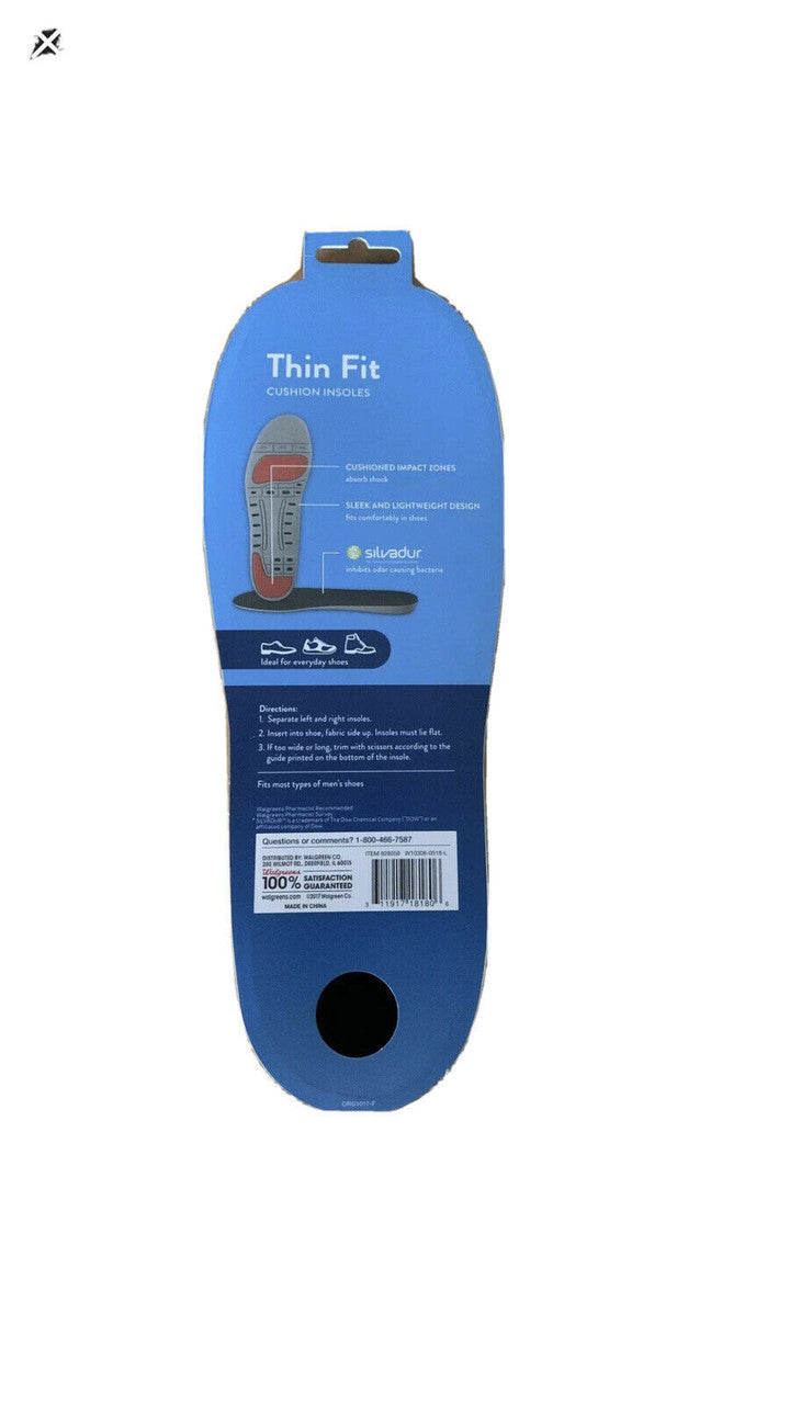 Men’s Thin Fit Cushion Insoles Gel Shock Absorbers  Size 7-13 1 Pair