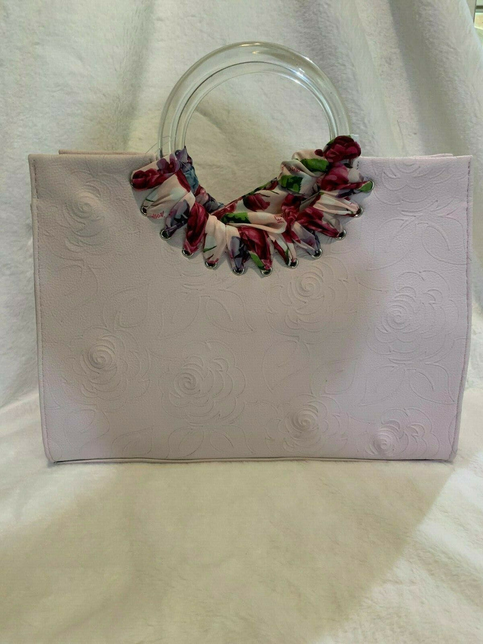 Betsey Johnson Purse Satchel W/ Scarf Pink Floral Roses Handbag