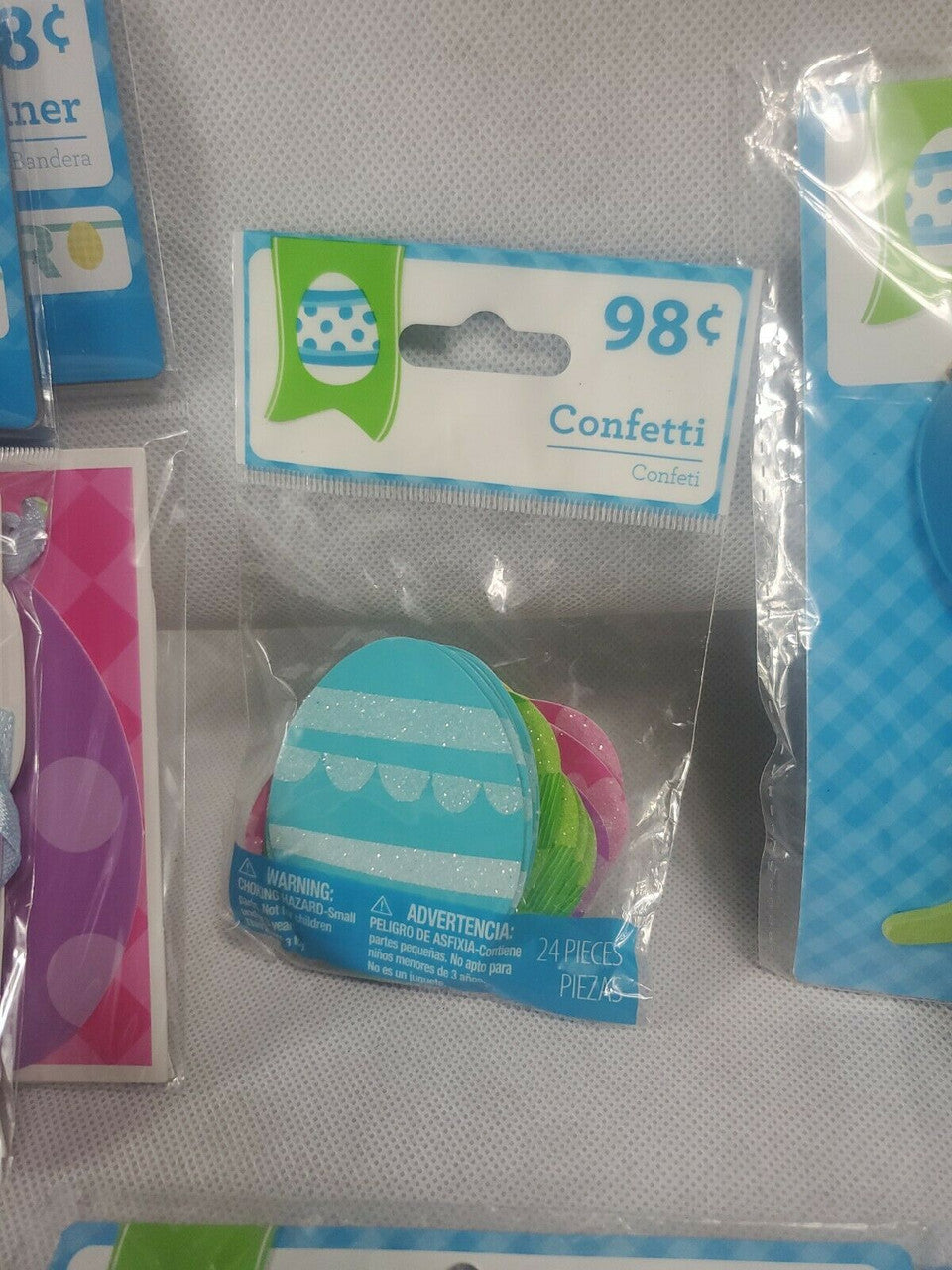 Happy Easter - Easter Banner Confetti chalkboard tie gift tag key chain lot 11