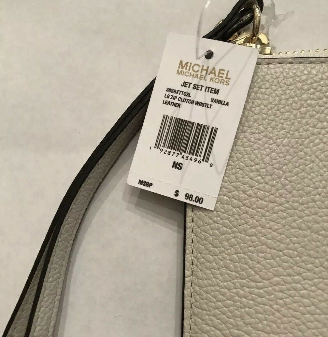 Michael Kors MK Jet Set LG Clutch Zip Wristlet Wallet Vanilla Leather Gift