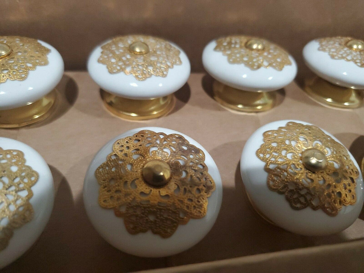 CERAMIC Golden Filigree Drawer Knobs / Pulls Set of 12 Like CasaDecor