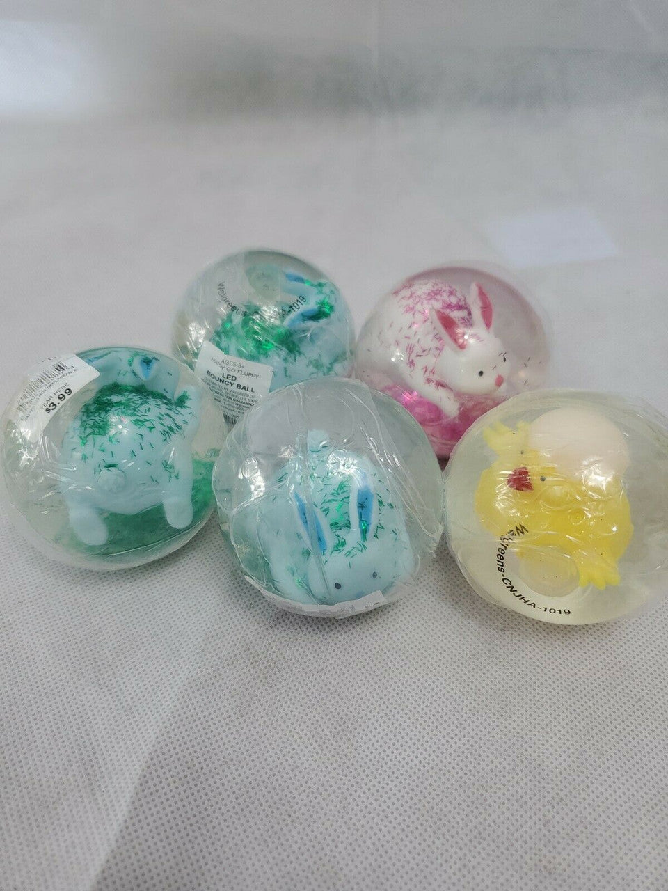 Happy Go Fluffy Light Up Bouncy Balls for Kids, Set of 5 LED Bouncing Easter