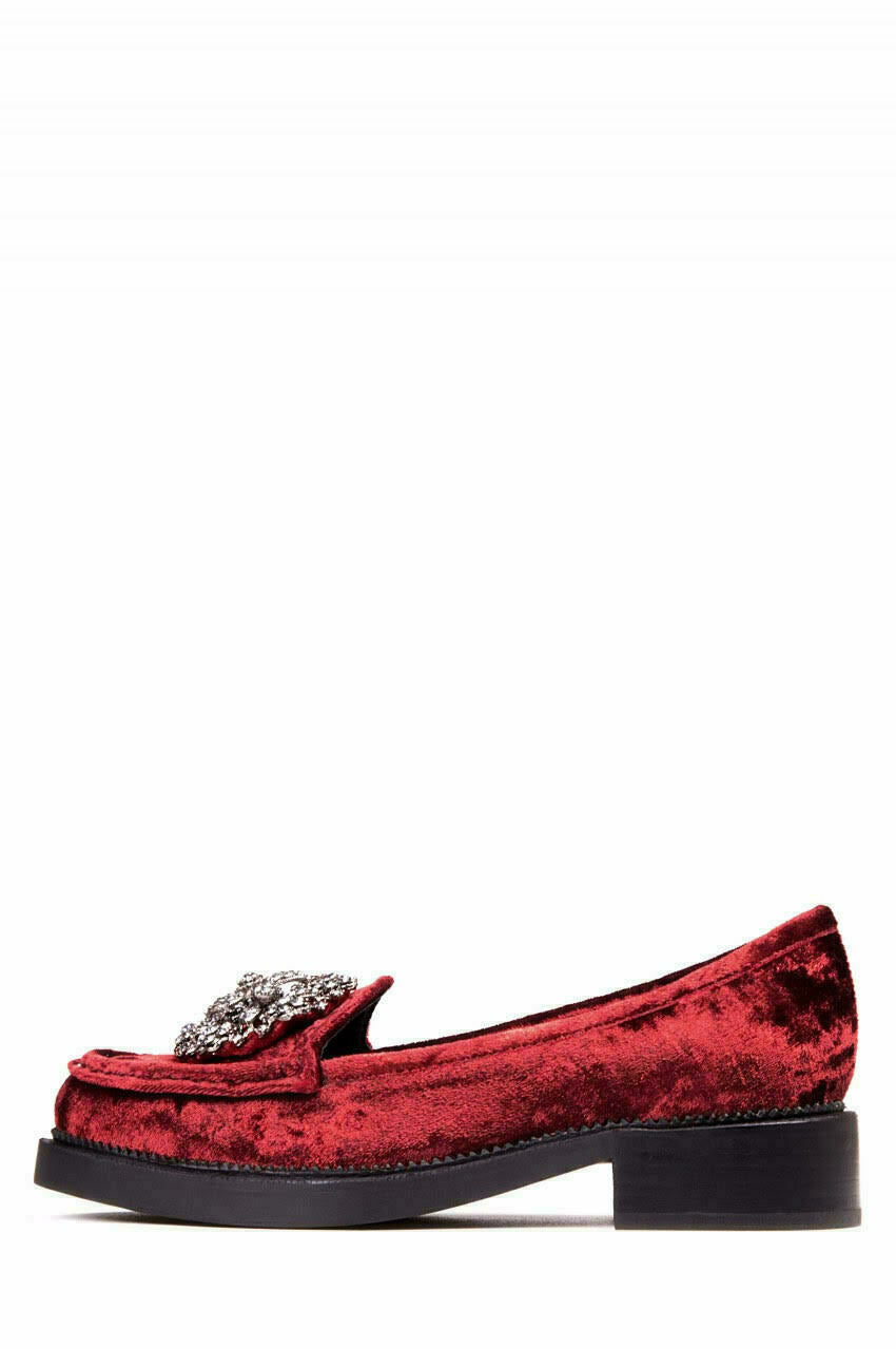 Jeffrey Campbell Adger Ornament Slip On Loafers Round Toe Wine Velvet Shoe 6.5 M