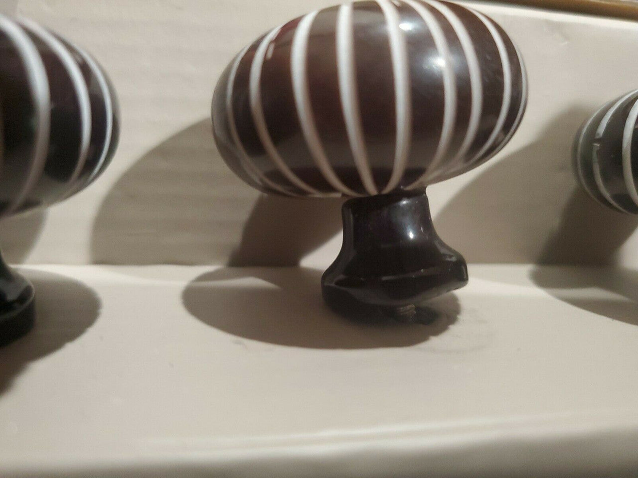 CASA DECOR 8 NEW ART CERAMIC  BLACK WITH WHITE LINES DRAWER PULLS VERY UNUSUAL 