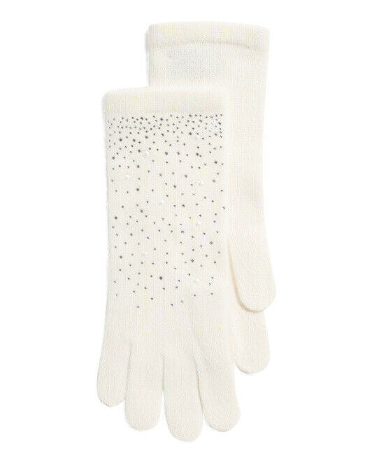 Rachel Roy 100% Cashmere Bejeweled Camelia One Size Gloves sweet vanilla