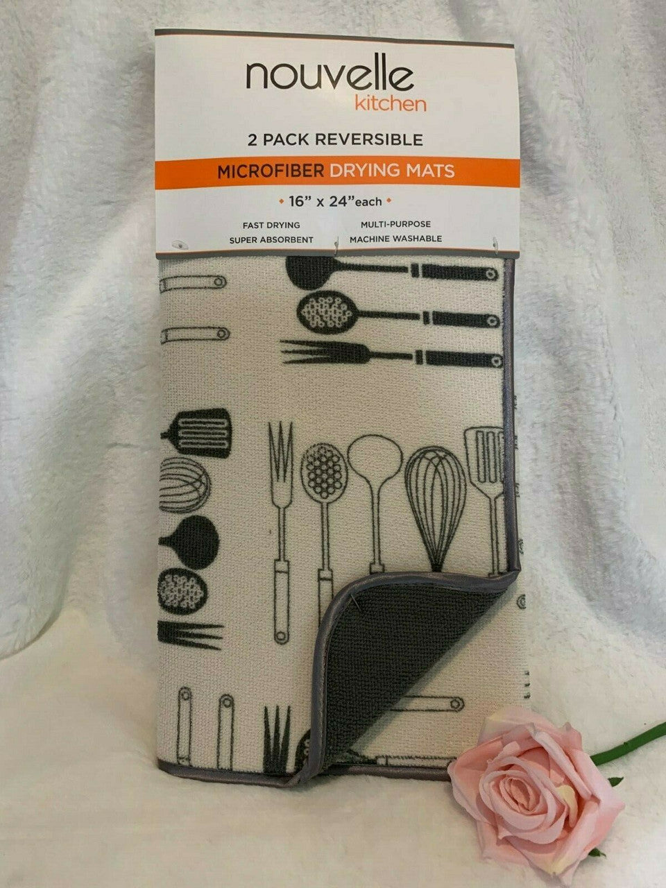 Nouvelle Kitchen Utensils Dish Drying Mat 2 pcs Reversible Microfiber VARIATIONS