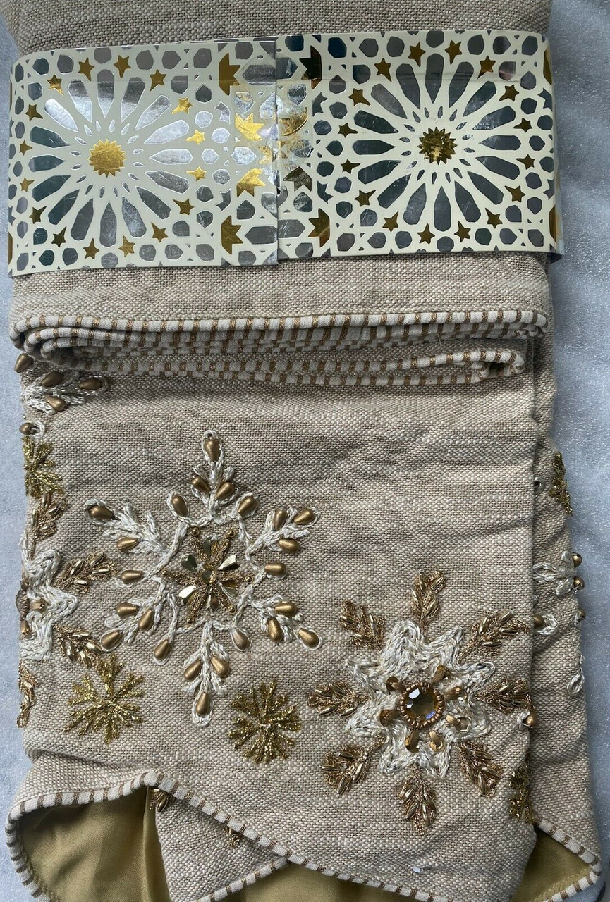Embrace Holiday Magic with CYNTHIA ROWLEY 25" x 83" Embroidered Wreath Motif Mantel Scarf - Handcrafted Elegance for Christmas and Winter Decor!