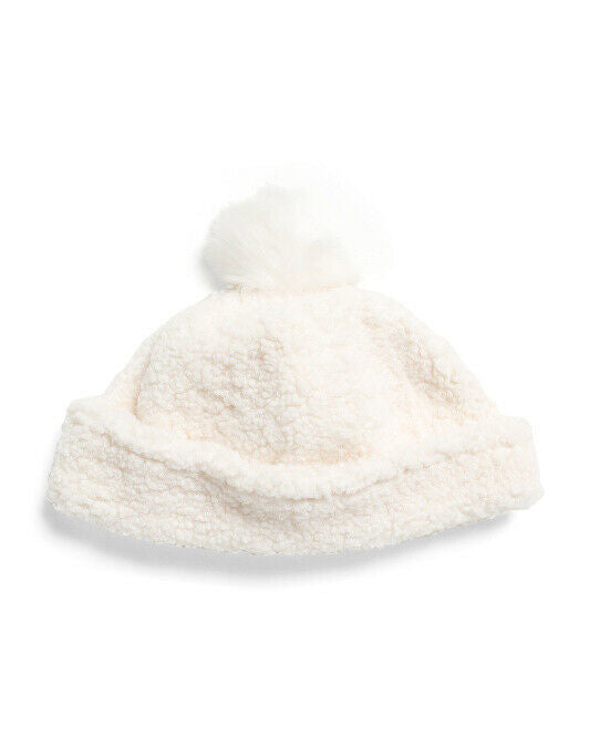 SURELL Faux Sherpa Cuff Hat With Matching Pom Ivory (white)