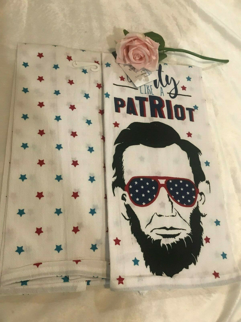 2 pc Flour sack kitchen towels Mainstays cotton 28" x 29" PARTY LIKE A PATRIOT
