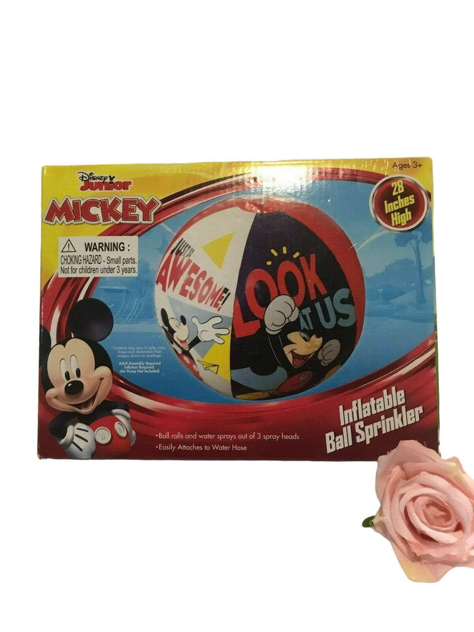 Disney Mickey Mouse Giant 28" Ball Water Sprinkler with colorful graphics and 3-spray system