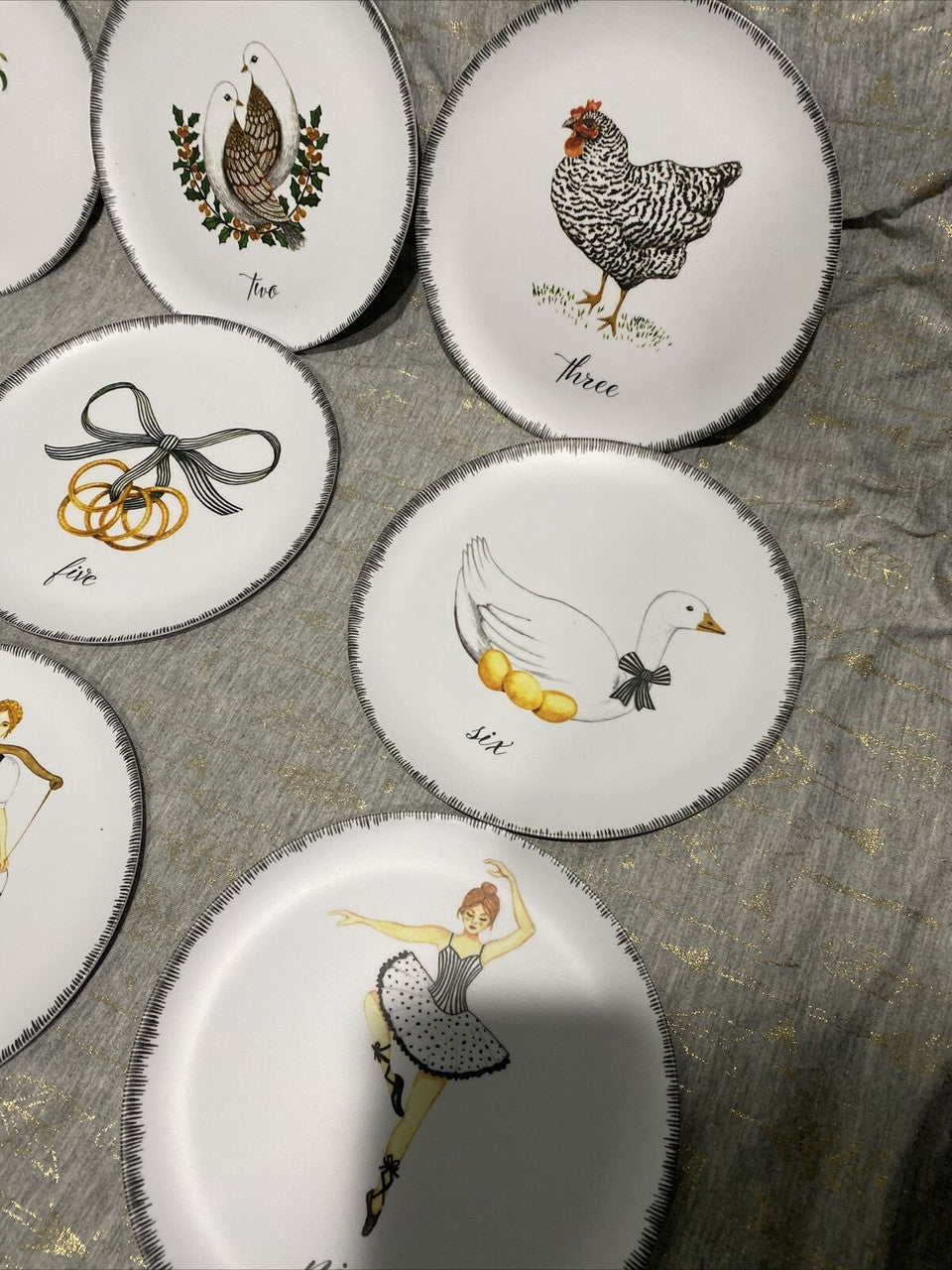 Nicole Miller 12 Days Of Christmas 100% Melamine 12 Plates