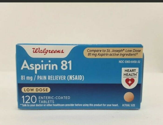 WALGREENS ASPIRIN 81 NSAID 120 ENTERIC-COATED TABLETS ~ EXP: 3/23 ~ LOT OF 3