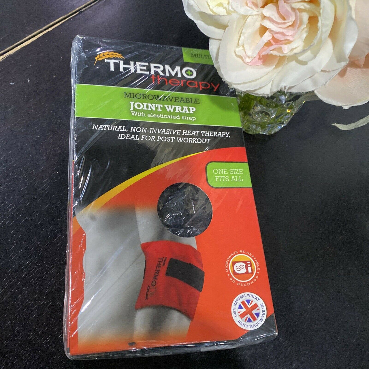 thermo therapy joint wrap microwaveable with elesticated  strap Made in UK