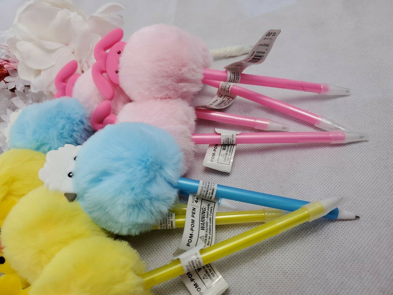 POM-POM Easter PENS Chick Rabbit Sheep Walgreens Lot of 9 pieces