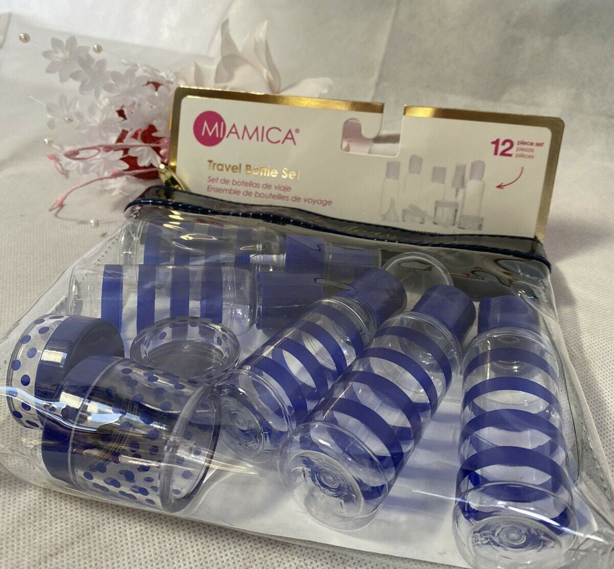 MIAMICA Take me away Travel Bottle Set Case 12 Containers TSA Approved BLUE