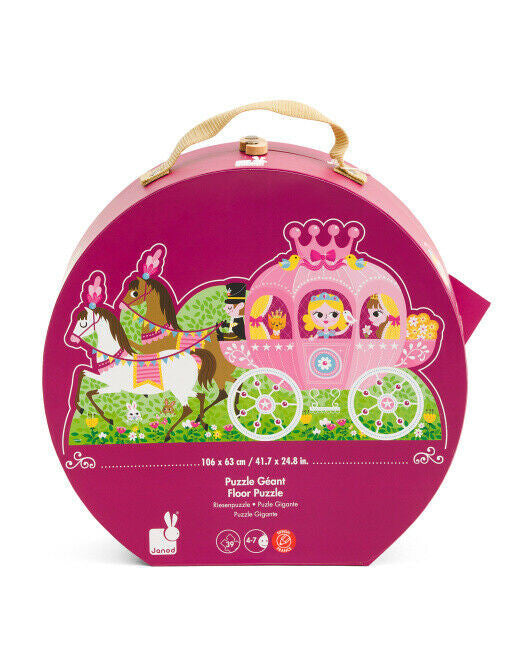 Janod Princess Coach Giant Floor Puzzle 39 pc Storage Tote 3+ activity set