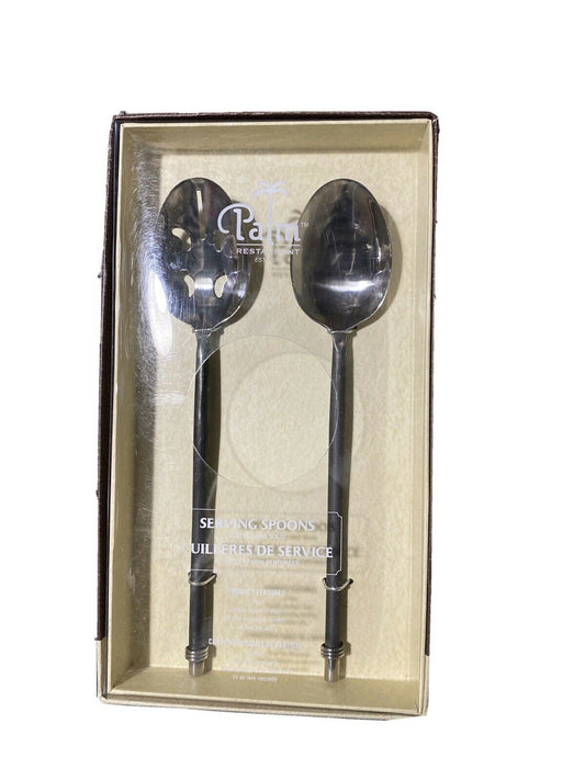 Palm Restaurant Serving spoons 2 Stainless Steel Decor Handles slotted & solid