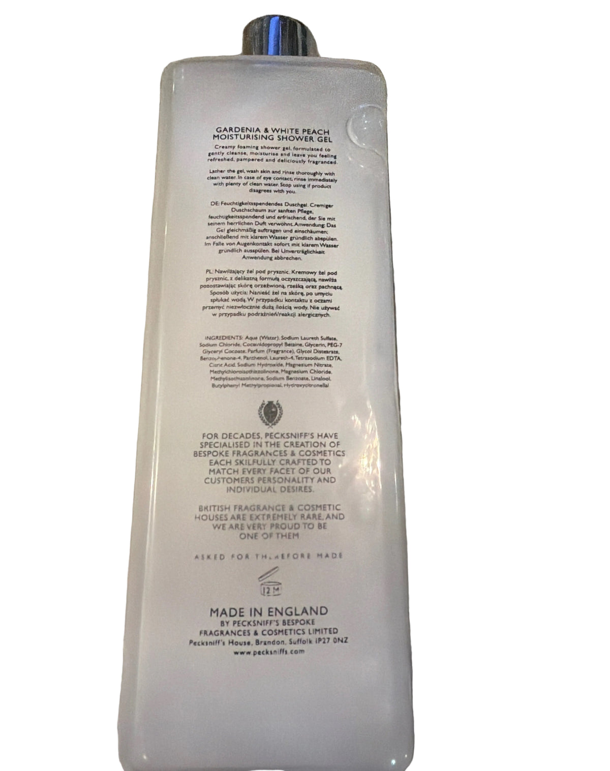 Pecksniff’s Gardenia & White Peach Moisturizing Shower Gel, 33.8 fl oz
