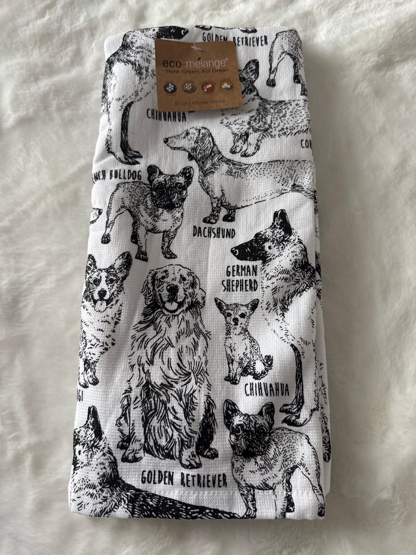 Set of 2 Kitchen Towels | Dog Theme, Eco-Friendly Cotton | 18" x 28"