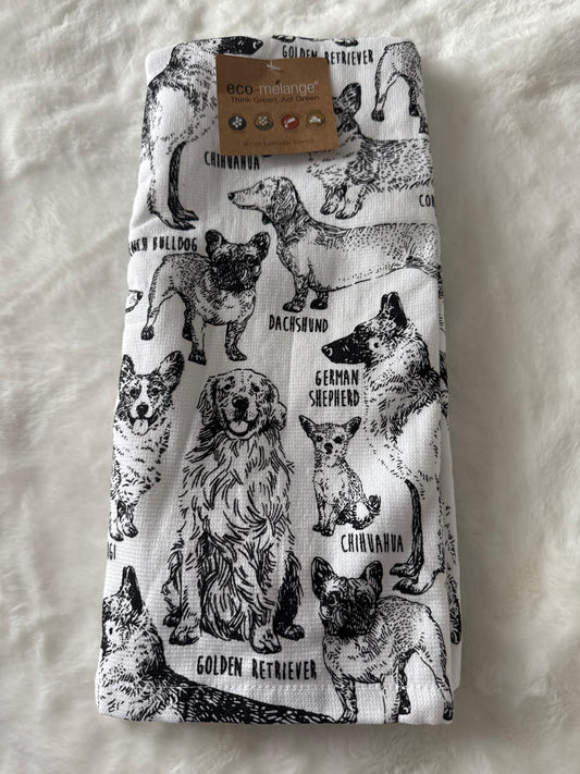 Set of 2 Kitchen Towels | Dog Theme, Eco-Friendly Cotton | 18" x 28"