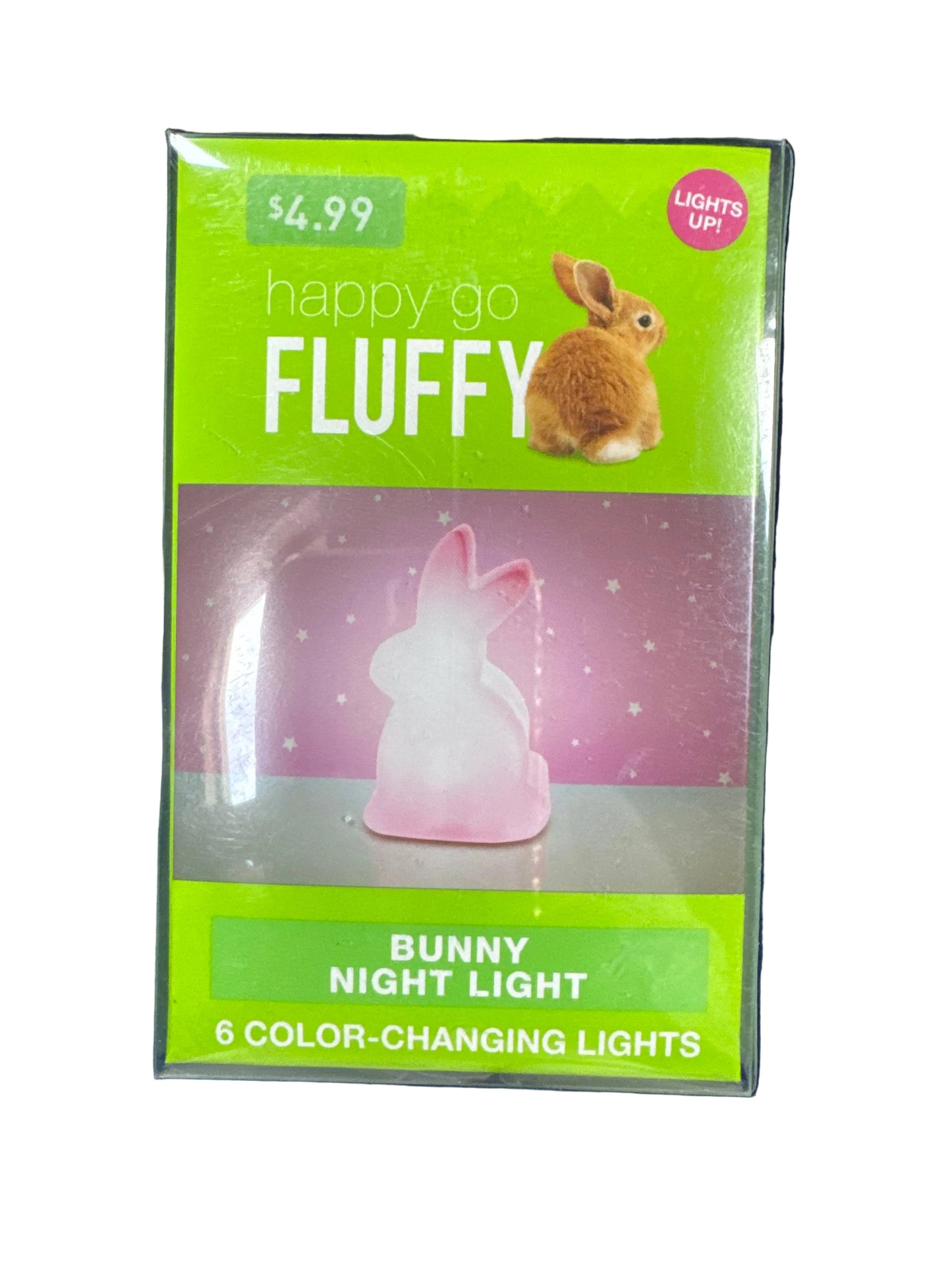 Fluffy Bunny Night Light packaging on a dark background
