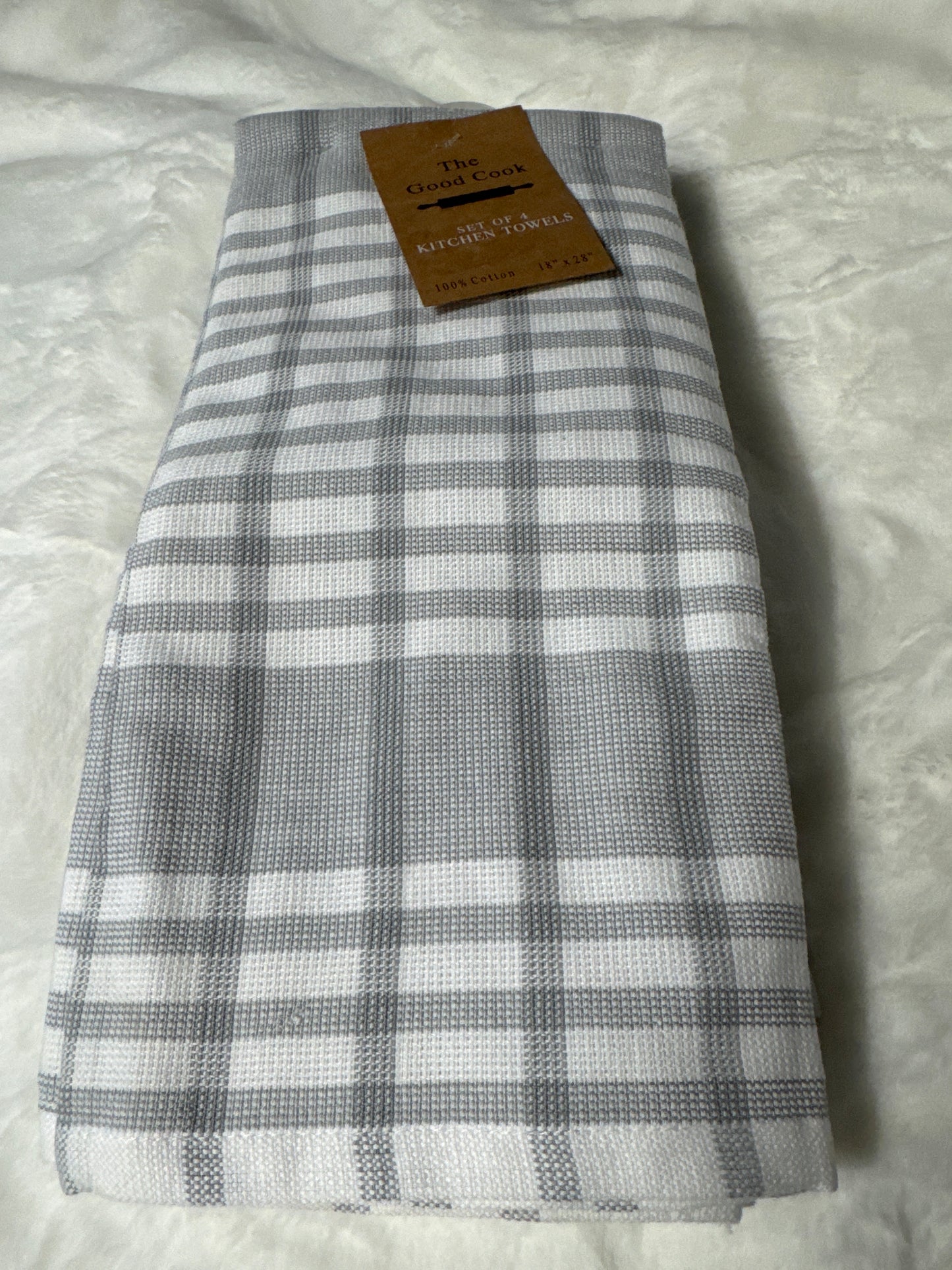 Set of 4 Kitchen Towels | 100% Cotton, Durable & Absorbent | 18" x 28" grey white