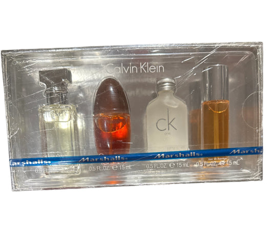 Calvin Klein 5-piece Eau de Parfum gift set with miniature fragrance bottles in clear packaging