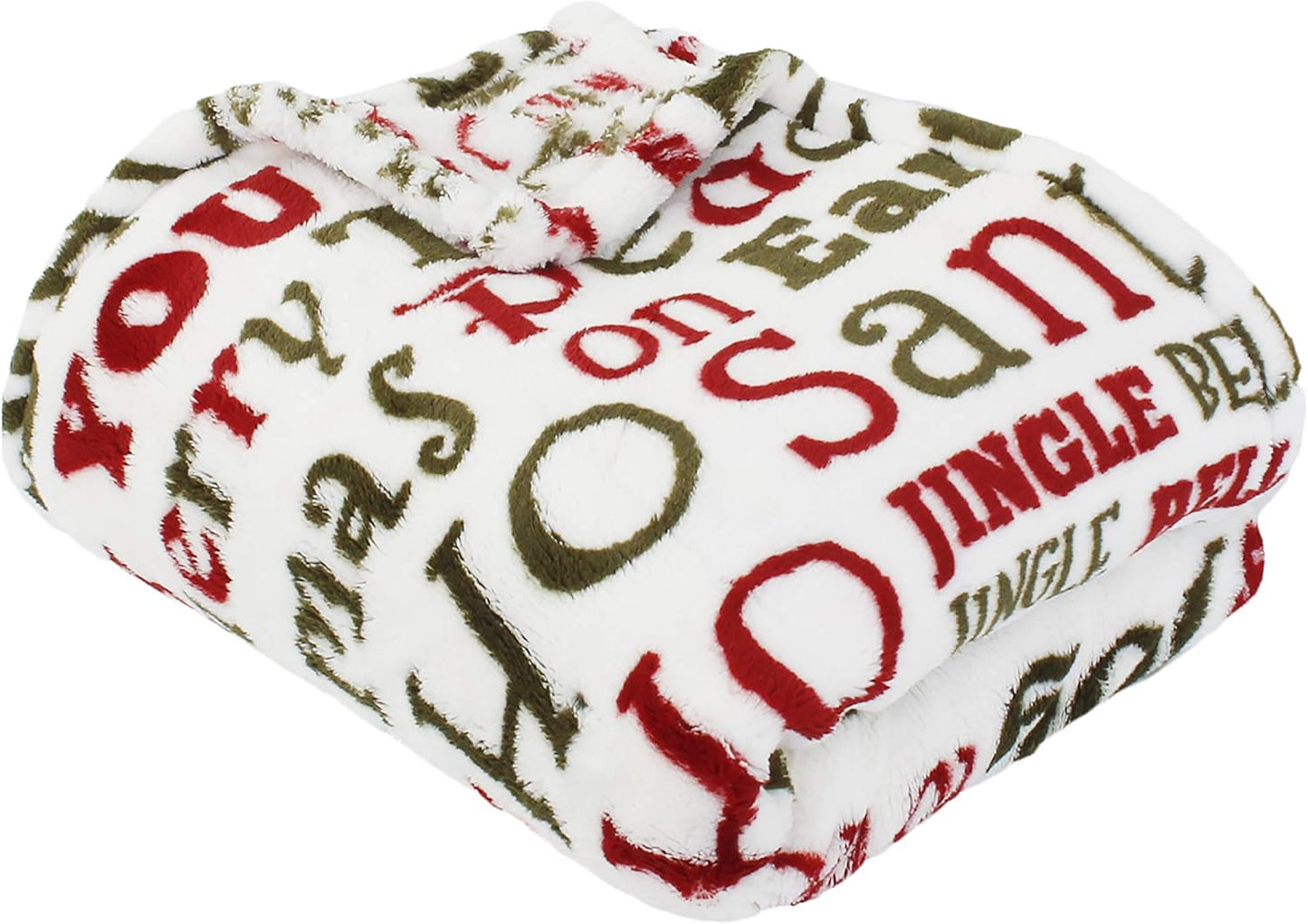 Holiday words soft fleece throw blanket, 50 x 70 inches, red green and white Christmas typography pattern by THRO Marlo Lorenz