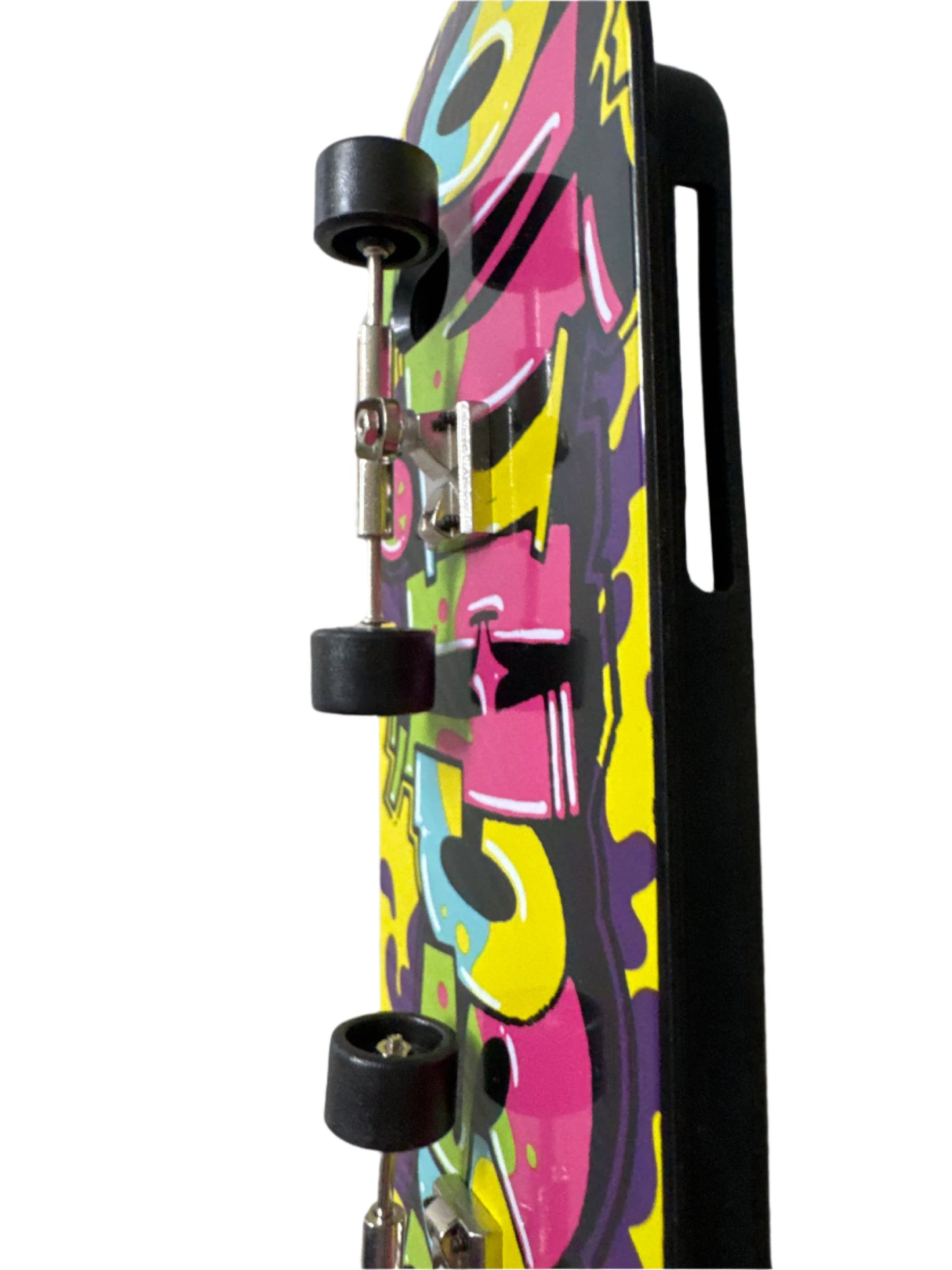 Colorful MOSCHINO printed iPhone 6 case displayed vertically, shaped like a skateboard, boxed