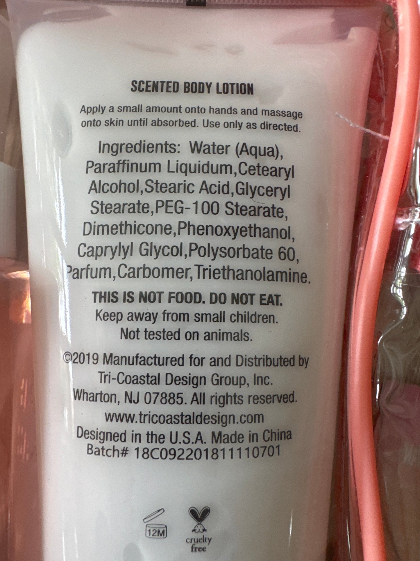 Simple Pleasures full-size mango peach body care set with lotion, mist, and shower gel in pink zip pouch