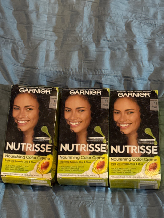 Garnier Hair Color Nutrisse Nourishing Creme Permanent Hair Dye #11 Blackest Blk