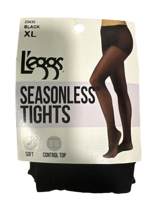 Leggs Seasonless Tights in black with soft control top and semi-opaque finish in retail packaging