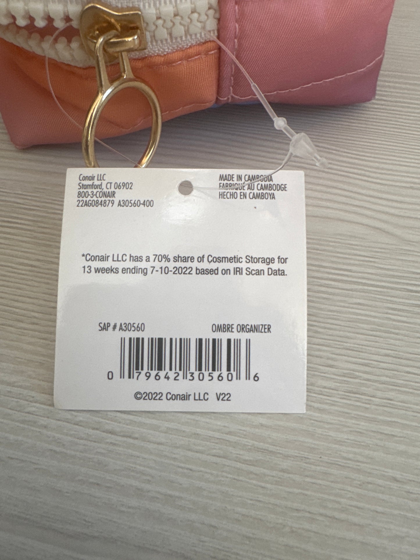 Scünci cosmetic bag with rainbow ombre design, approx 8" x 4"