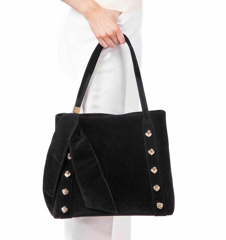 Velvet Tote With Antique Brass Hearts Eric Javits