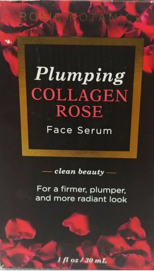Rosie Botanics Plumping Collagen Rose Face Serum 1oz with red floral design packaging