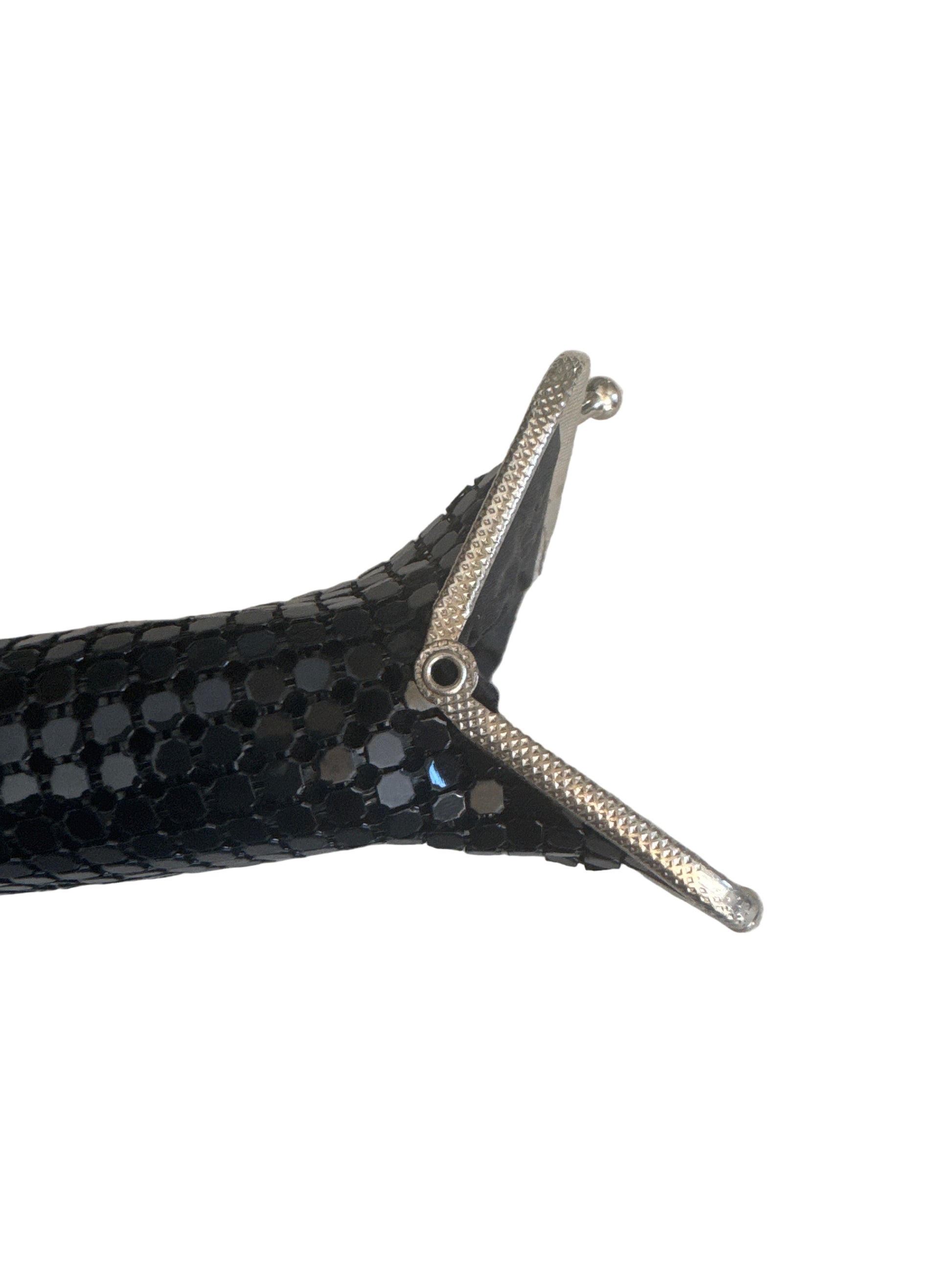 Black sequined cushioned eyewear glasses wallet pouch with kiss-lock closure