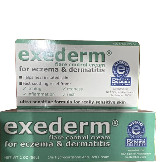 Exederm Flare Control Cream for Eczema & Dermatitis 2 oz Hydrocortisone 1% Exp 10/2023