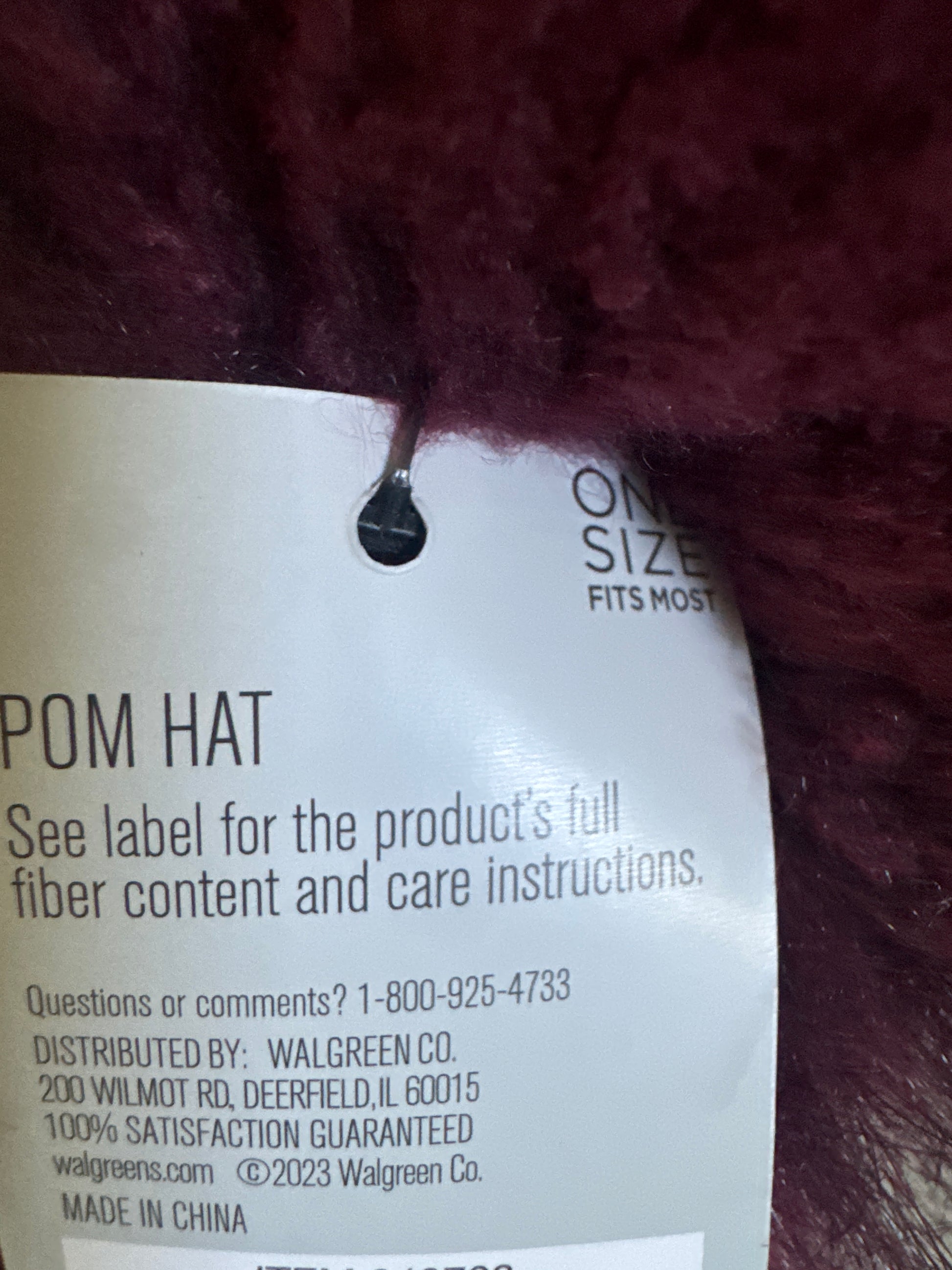 burgundy cable knit beanie with faux fur pom pom, one size winter hat