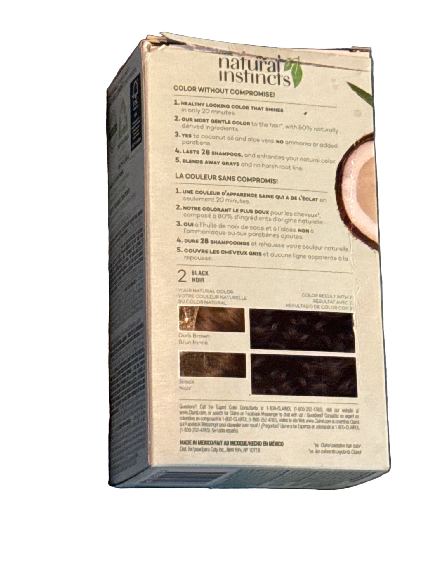 Clairol Natural Instincts Semi-Permanent Hair Color #2 Black packaging shown from multiple angles