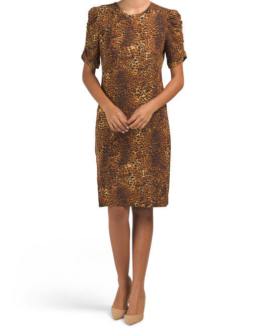 CATHERINE MALANDRINO Animal Print Jersey Dress XS