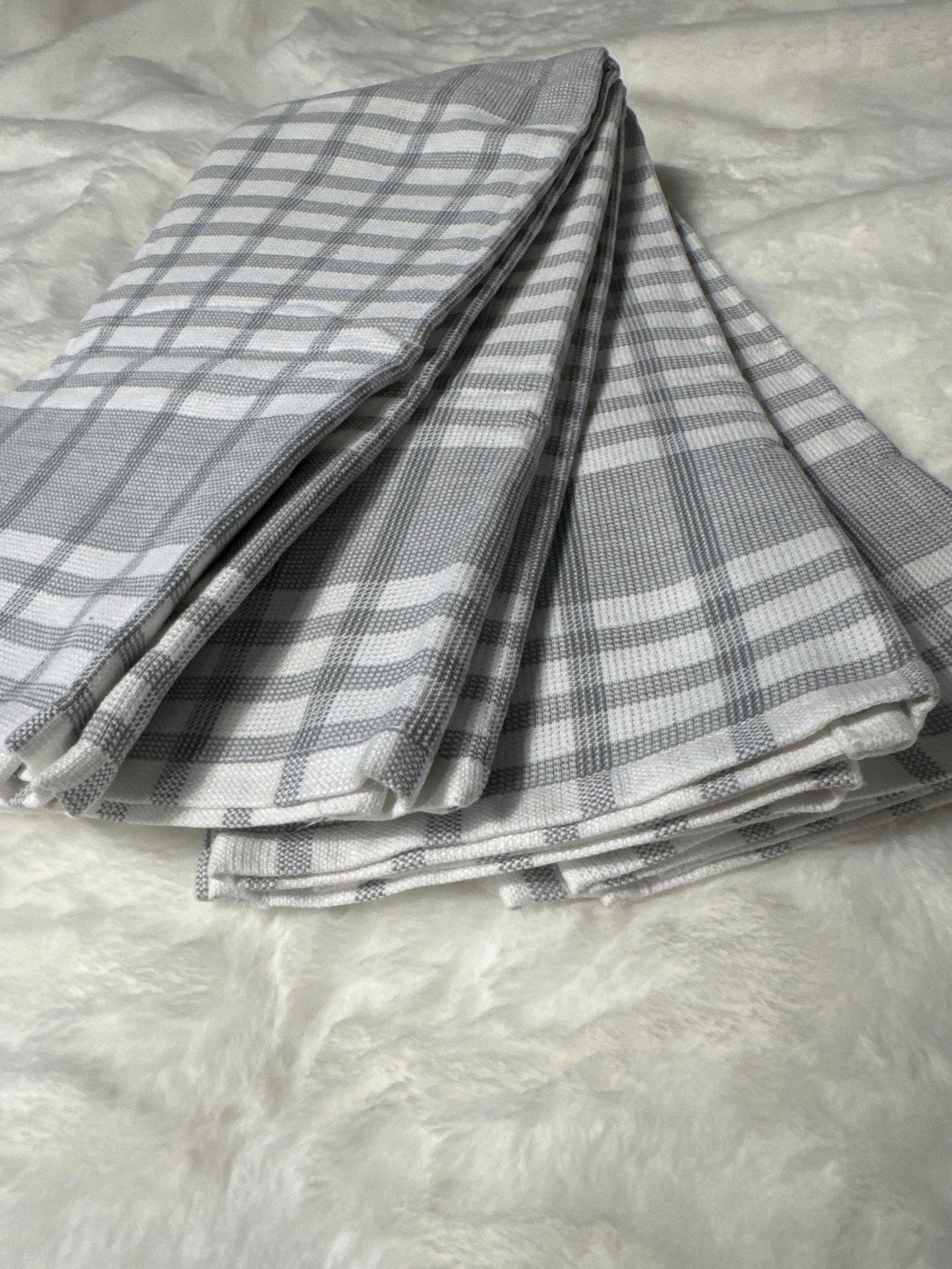 Set of 4 Kitchen Towels | 100% Cotton, Durable & Absorbent | 18" x 28" grey white