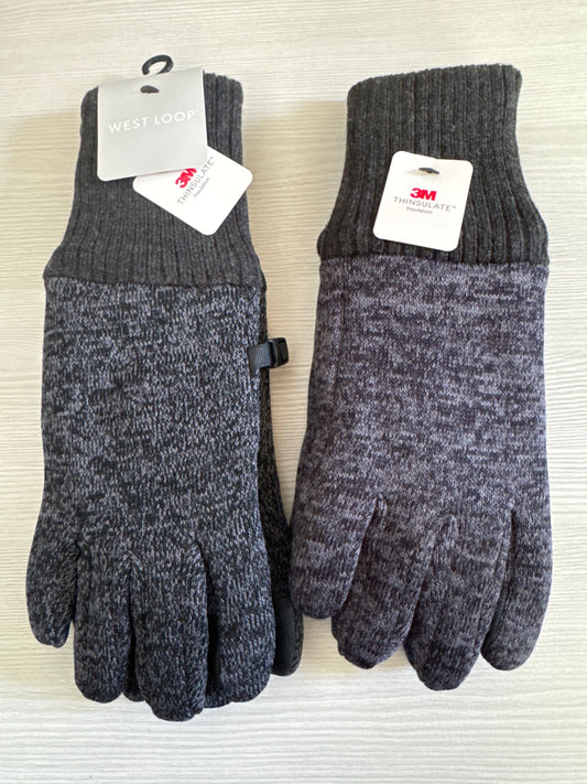 Set of 2 pairs West Loop 3M Thinsulate knit gloves in heather gray, one size