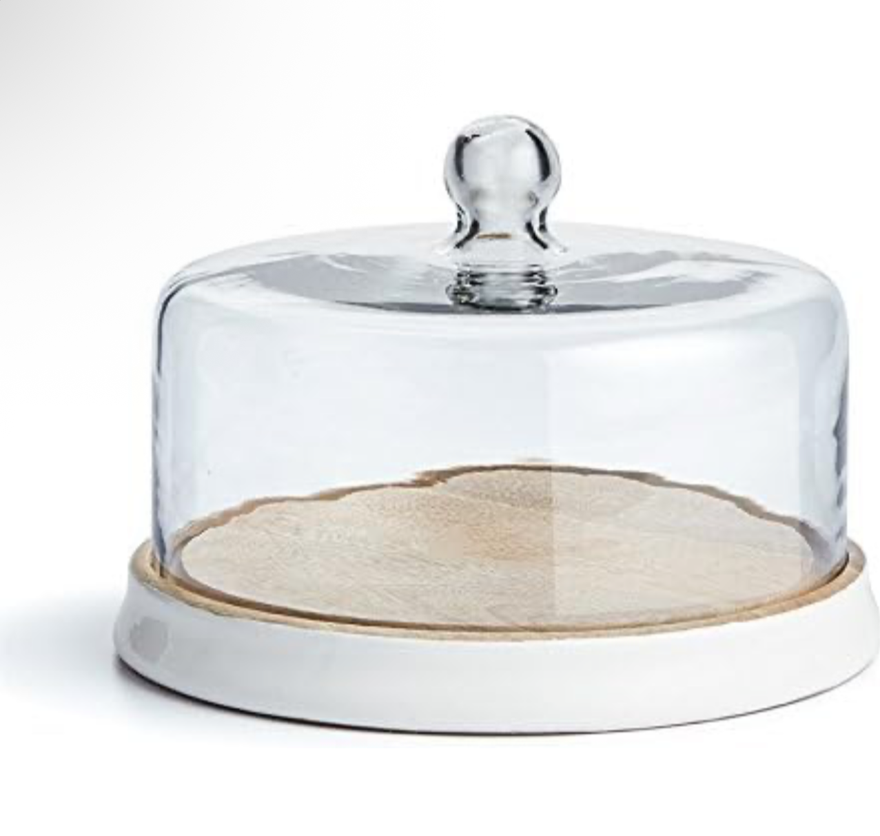 Glass dome cloche with white and natural tray base