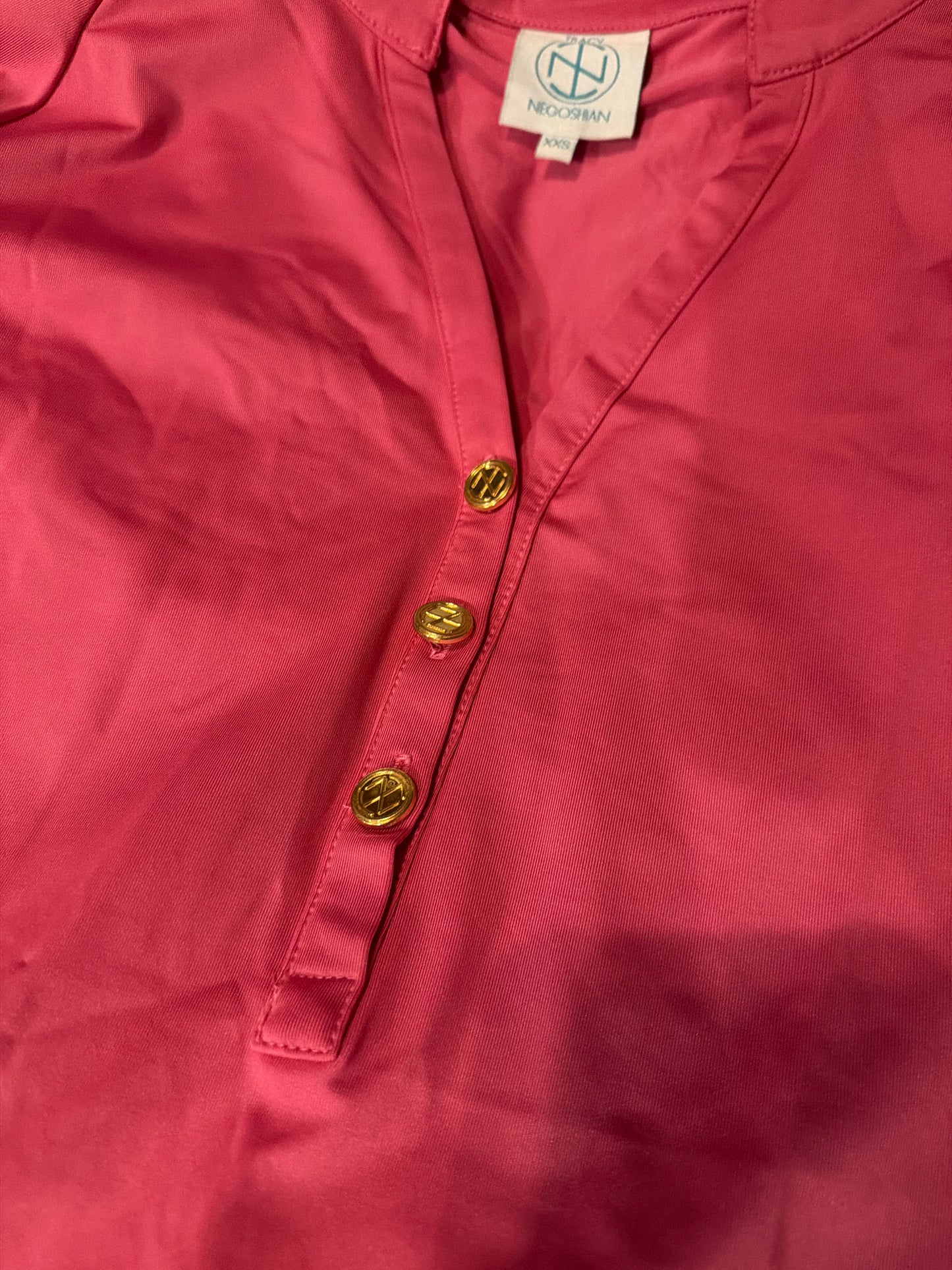 Tracy Negoshian Piper Pink Blouson Sleeve Blouse Gold Buttons Size XXS