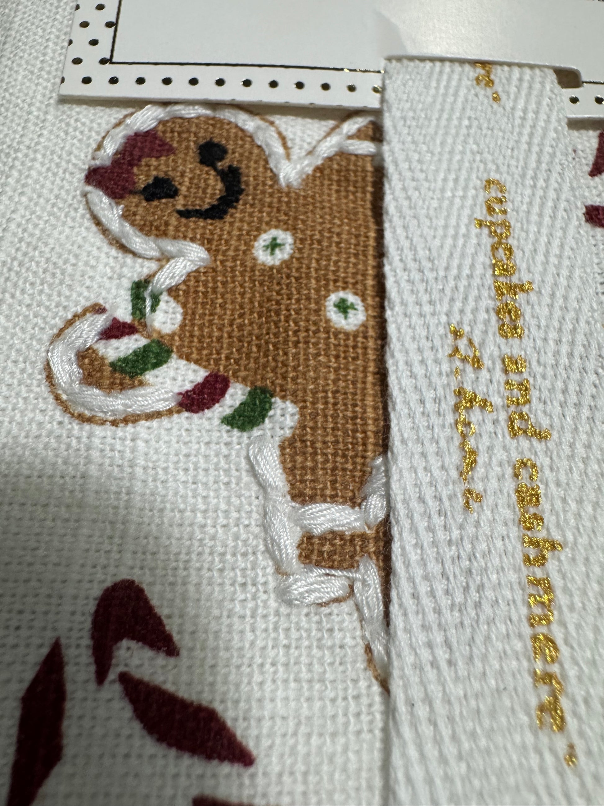 Set of 6 embroidered cotton napkins with gingerbread and candy cane Christmas design from Cupcakes and Cashmere