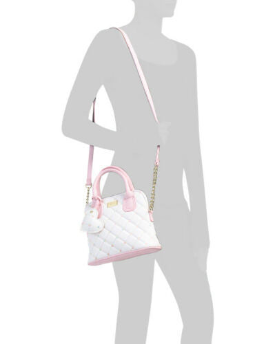 Dome Satchel Pink Ivory  quilted embroidered Crossbody logo charm Luv Betsey