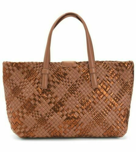 Falor Large Tote Brown Cuoio Metallic Handmade In Italy Woven Leather
