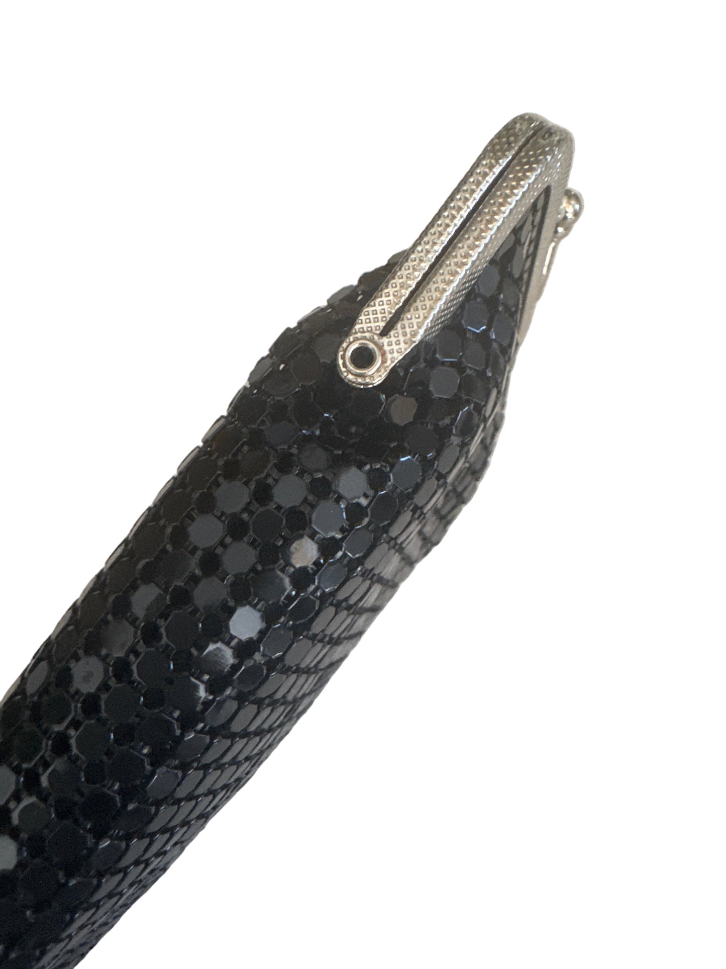 Black sequined cushioned eyewear glasses wallet pouch with kiss-lock closure