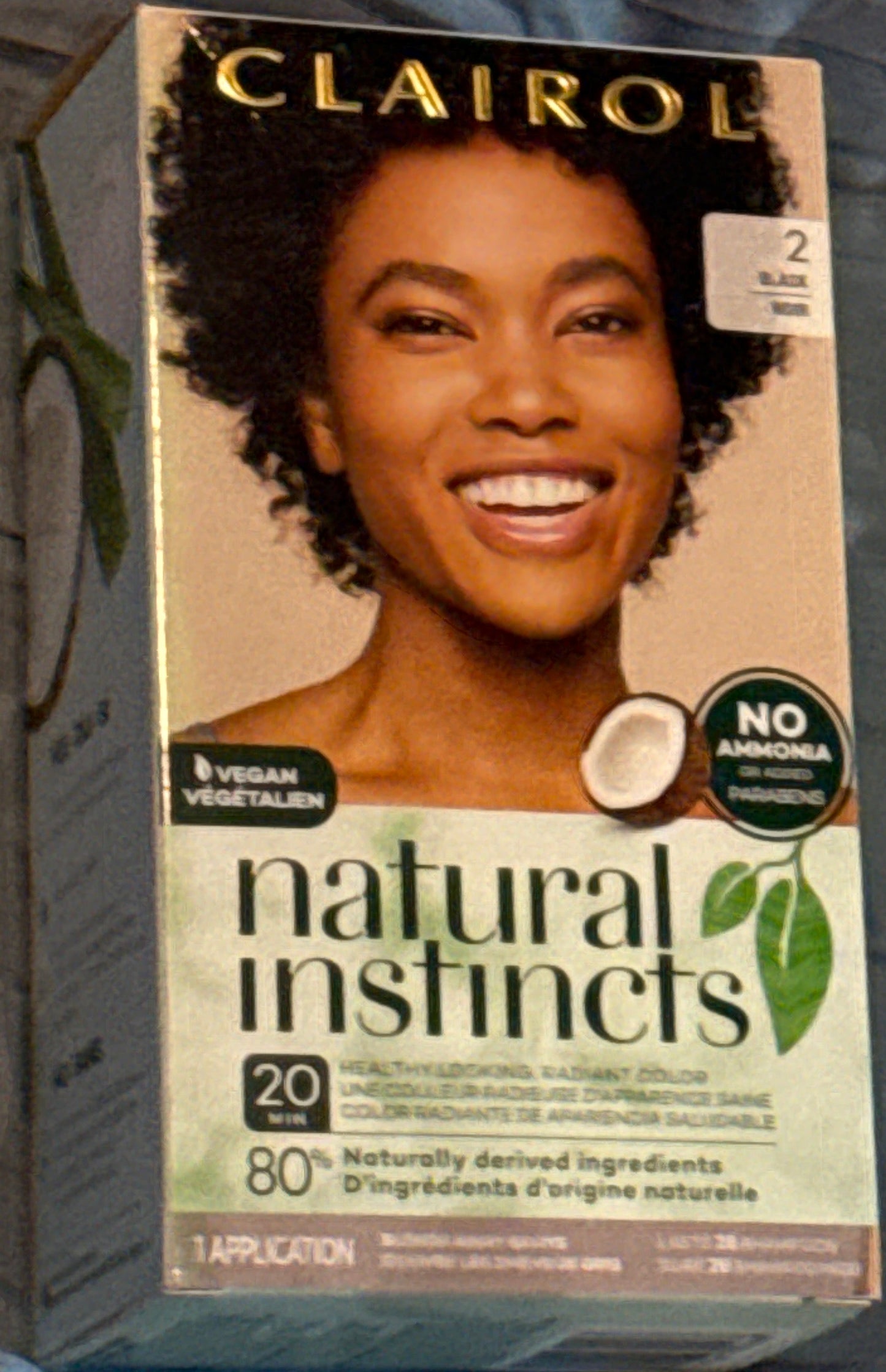Clairol Natural Instincts Semi-Permanent Hair Color #2 Black packaging shown from multiple angles